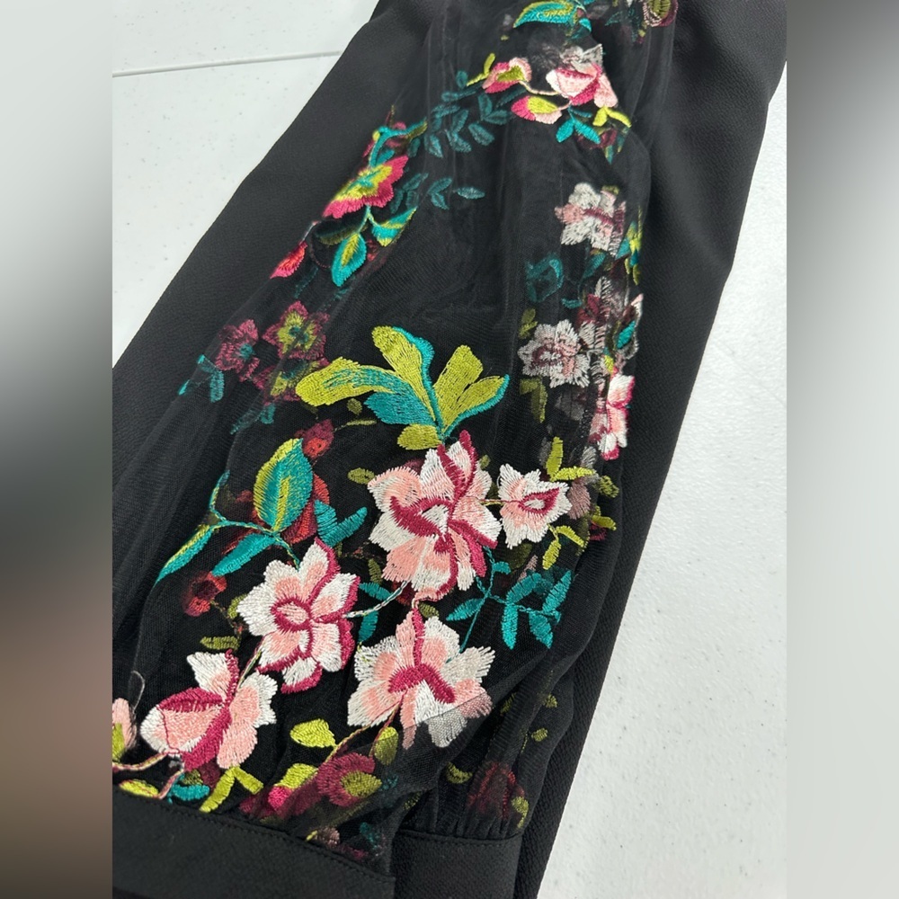 Umgee Black Top with Floral Embroidered Sheer Sleeves - Picture 10 of 11